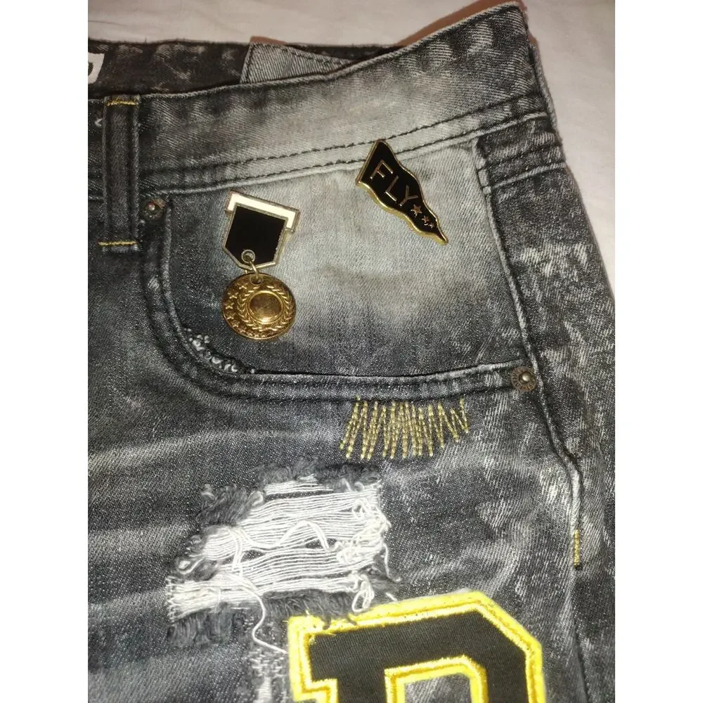Men's Born Fly Black denim shorts size 40 Anytown Ripped Distressed